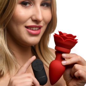 28X Silicone Vibrating Rose Anal Plug with Remote (Option: Large)