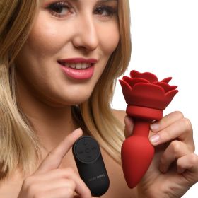 28X Silicone Vibrating Rose Anal Plug with Remote (Option: Medium)